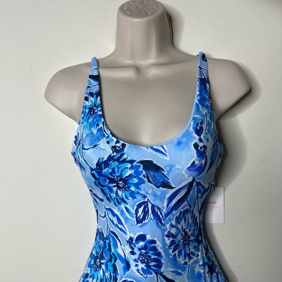 Andie The Baia Pullover One Piece Swimsuit Floral Blue Womens XS NEW - Picture 2 of 6